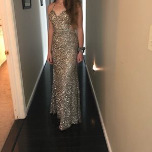 Silver sequins Jovani prom dress